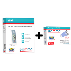 Набір Глюкометр Gamma Mini + Тест-смужки Gamma MS для глюкометра Mini та Speaker, 50 штук