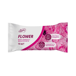 Серветки вологі Simply Care з ароматом квітів, 15 шт