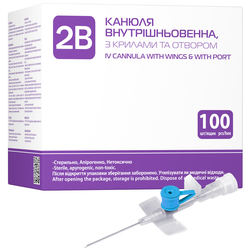 Канюля внутрішньовенна 2B 22G (0,9 x 25 мм) блакитна, 100 шт